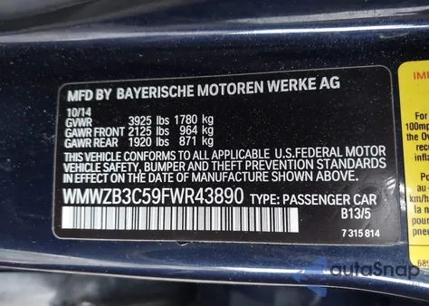 2015 Mini Countryman Cooper from USA, damaged, VIN WMWZB3C59FWR43890